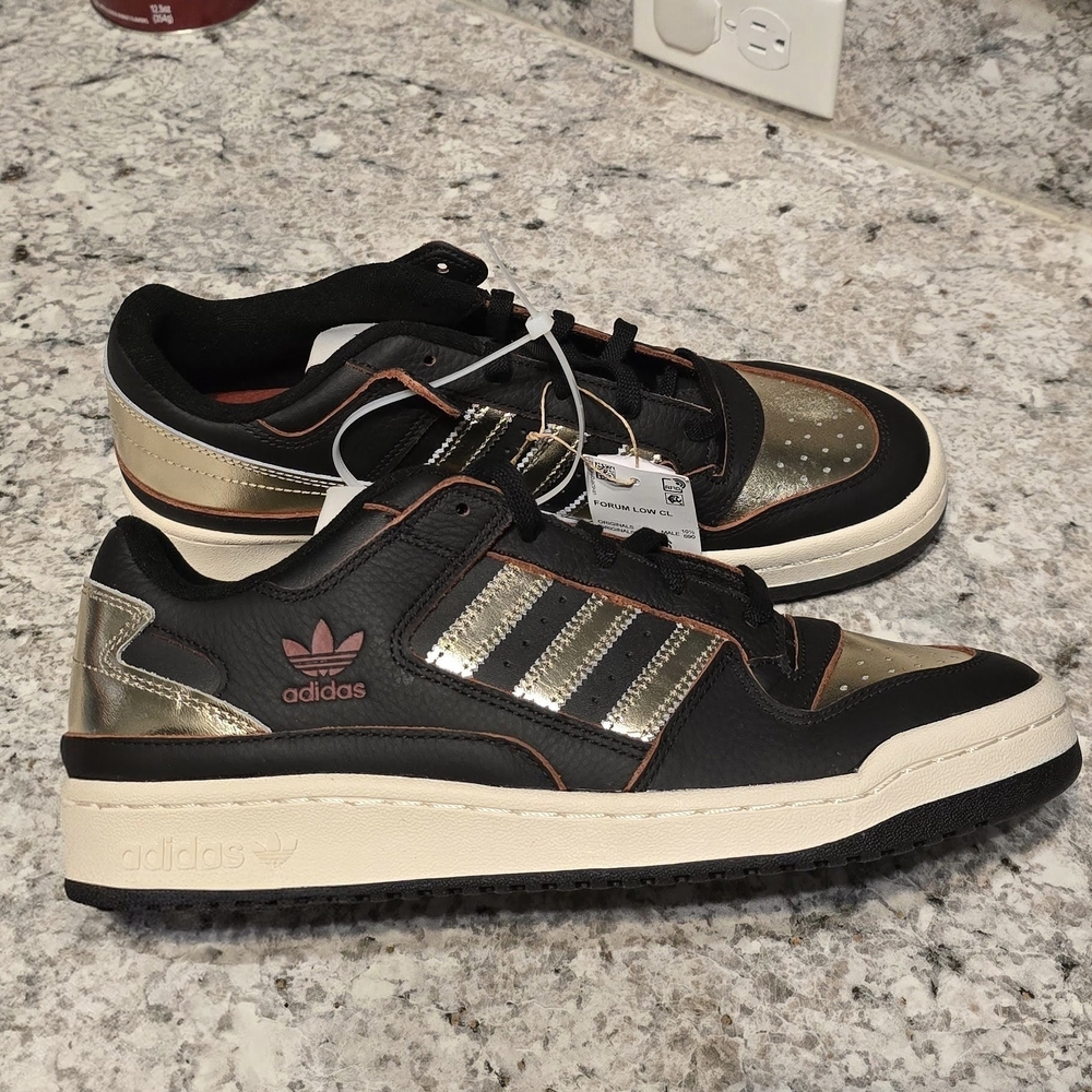 Adidas Men's Black and Metallic Gold Sneakers